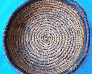 AFRICAN ? LEATHER HAND MADE ANTIQUE BASKET