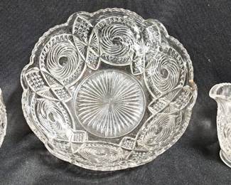 1906 CANNONBALL & PINWHEEL GLASS BOWL CREAMER SUGAR EAPG