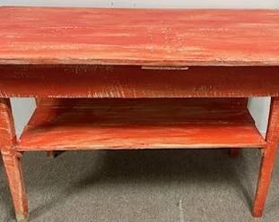 RED PAINTED FARM TABLE 