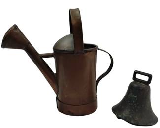 Antique 8" Copper French Watering Can + Cow Bell Cast