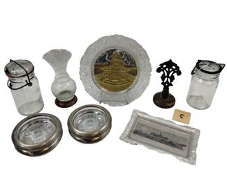 Vintage Collectibles Souvenir Plate 1904 Worlds Fair Jars Finial Ashtrays