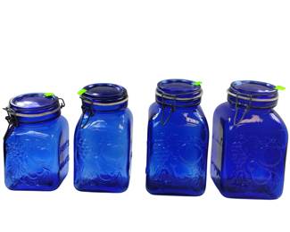 Casadis Milano Cobalt Blue Glass Canisters Fruit Embossed 4pcs
