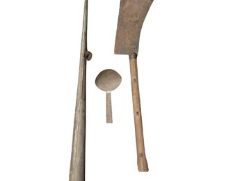 Antique 1830-60s Tin Horn Noise Maker Parade Protest + Primitive Hatchet