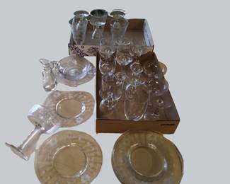 Vintage Glass Flutes Stems Wine Glasses Plates Goblets