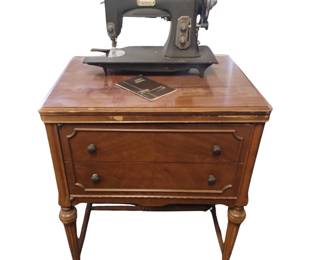 Vintage White Series 77 Sewing Machine Table Cabinet & Cane Seat Chair