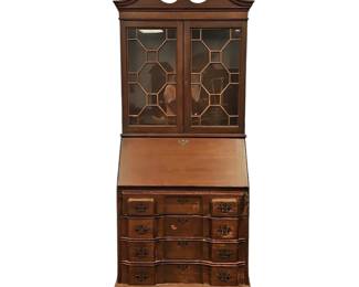 Antique American Slant Front Secretary Cabinet Fretting Hidden Drawers Compartments
