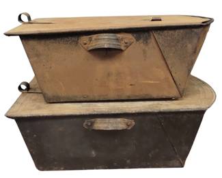 Tin Food Warmers Ash Bins Coal Carriage Foot Antique