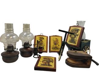 Barn Pulley Oil Lamps Salt Pepper Plaque