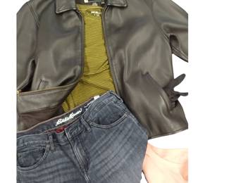Womens Eddie Bauer Leather Jacket XS + Eddie Bauer Tops Jeans S/M