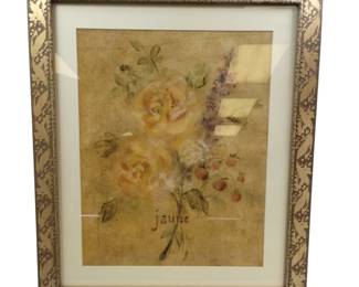 Wall Art Rose Jaune Gold Tone Frame
