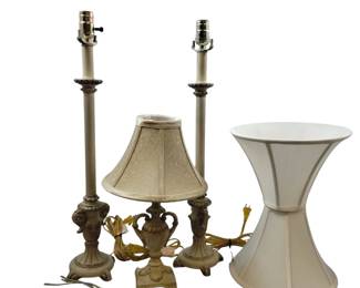 Table Lamp Set Crackle White Cottage Core Country Ornate