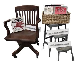 Midcentury Office Chair Step-Stool Automotive Books Chevy Badges
