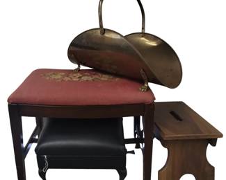 Needle Point Foot Stool Storage Brass Log Magazine Rack