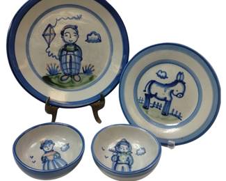 Hadley Pottery Country Scene DONKEY +Plates Bowls