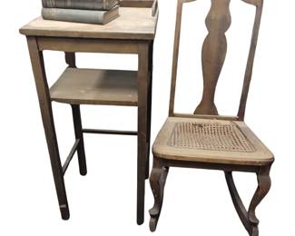 Antique Furniture Lamp Vase Plant Table Stand + Cane Seat Rocker