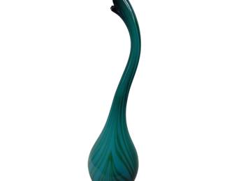 25" Decor Vase Art Glass Hand Blown Pulled Murano Peacock Blue Green