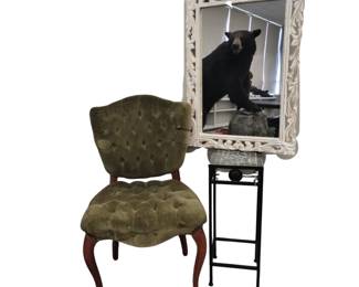 Vintage Decor BoHo Style Velvet Tufted Button + Mosaic Table Mirror