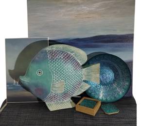 Decor Fish Art Glass Bowl Coasters Placemats Coastal Style
