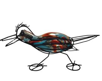 33" Art Glass Decor Hand Blown Road Runner Iron Frame MEXICO