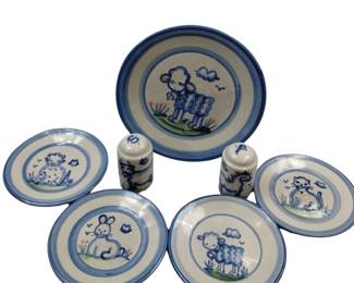 Hadley Pottery Country Scene LOT Dinner Plate Lunch Salt Pepper