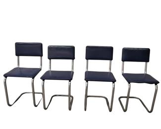 MCM Midcentury Modern Chrome Leg Kitchen Chairs Blue Pleather 1950s