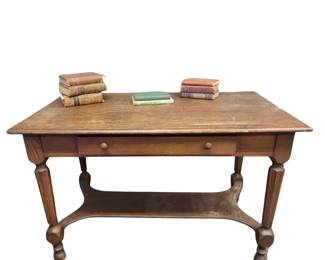 Antique Hardwood Library Table Drawer 2.5x4 FT Surface 30in Tall