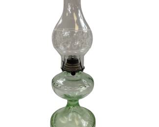 Pressed Glass EAPG Green Vaseline Uranium Oil Lamp