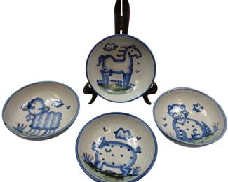 Hadley Pottery Country Scene 6.75in Bowls Horse Horse Dog Sheep Pig
