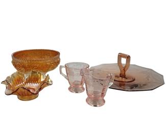 Vintage Pink Depression Glass & Marigold Footed Bowl 
