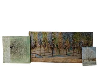 Decor Wall Art 54in Canvas Trees Metallic Gold Green+2 Smaller