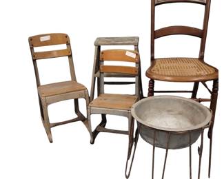 Vintage School Chairs Step Ladder Cane Seat Basin