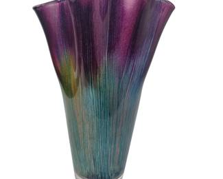 14" Murano Art Glass Handkerchief Vase Glitter ITALY Purple