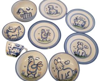 Hadley Pottery Country Scene Misc LOT Bowls Plates Cup 