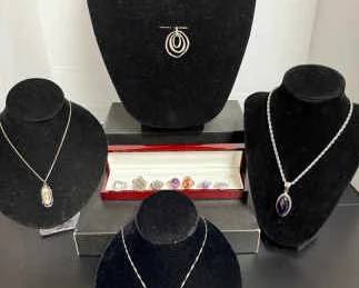 925 and Sterling Marked with Matrix Opal, Blister Pearl, Natural Amethyst 