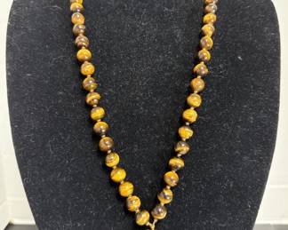 Tigers Eye Bead Necklace and Carved Pendant