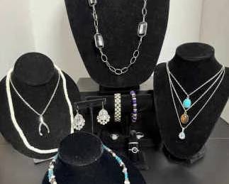Silver Toned Necklaces, Bracelets, Earrings, Rings