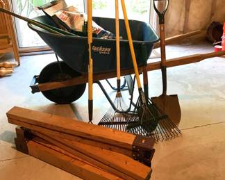 Wheelbarrow, Sawhorses, Lawn Tools More