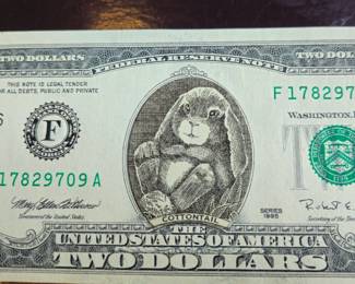 Crisp "Cottontail" $2 bill.