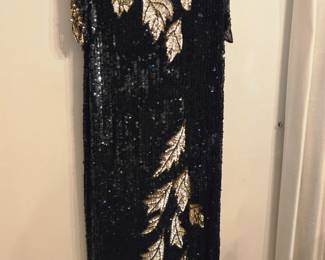 Gold & Black Sequined Evening Gown