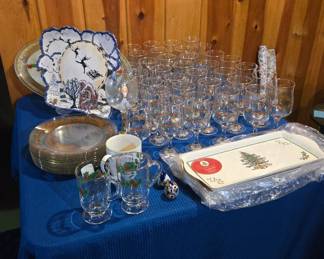 Christmas Dining Set with Lots of Glassware