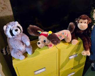 Plush Animals; Panasonic Viera Digital/Led TV; Pair of Bright Yellow 2-Drawer File Cabinets