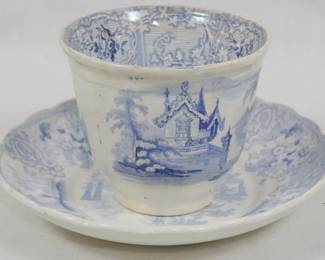 616 - Blue Transferware Cup & Saucer 3.5"
