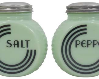 726 - Pair Deco Jadeite Salt & Pepper Shakers 4.5"