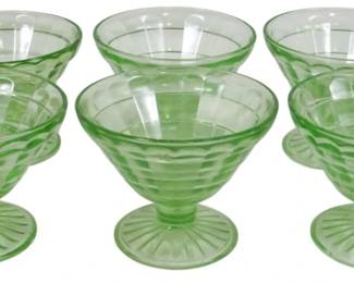 767 - 6 Uranium Green Depression Sherbets3"