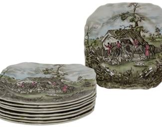 827 - 9 Johnson Bros Tally Ho Plates 8"