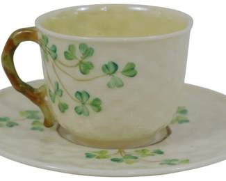 840 - Belleek Shamrock Cup and Saucer 2.5"
