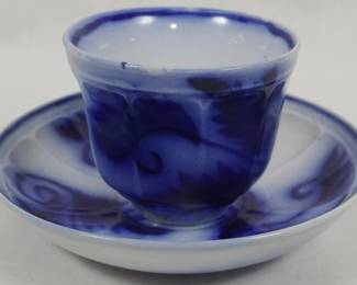 601 - Flow Blue Cup & Saucer 3.5"