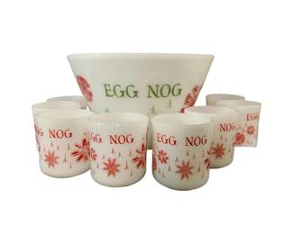 1121 - Fire King Christmas Snowflake Egg Nog Set bowl 6 x 9.5, 9 cups 3 x 3