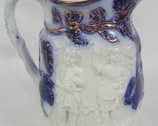 600 - Staffordshire Flow Blue Porcelain Jug 7.5"