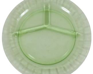 731 - Uranium Green Depression Glass Grill Plate
